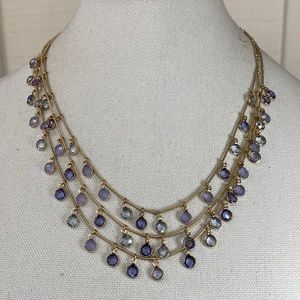 Beautiful tiny drippy Goldtone blue purple crystal necklace